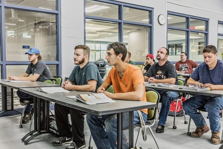 students walking down stairs